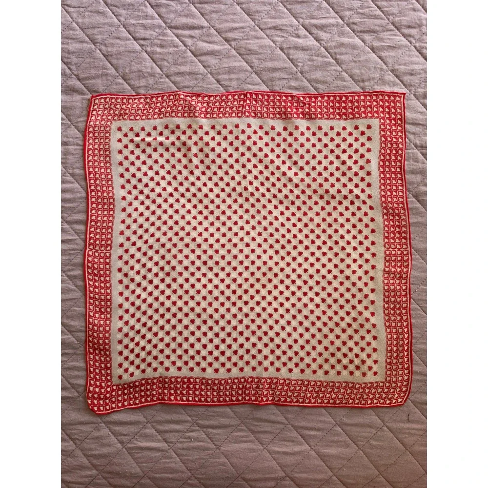 VTG Carol Stanley Silk Geometric Red White Boho Art to Wear Cottagecore Scarf
